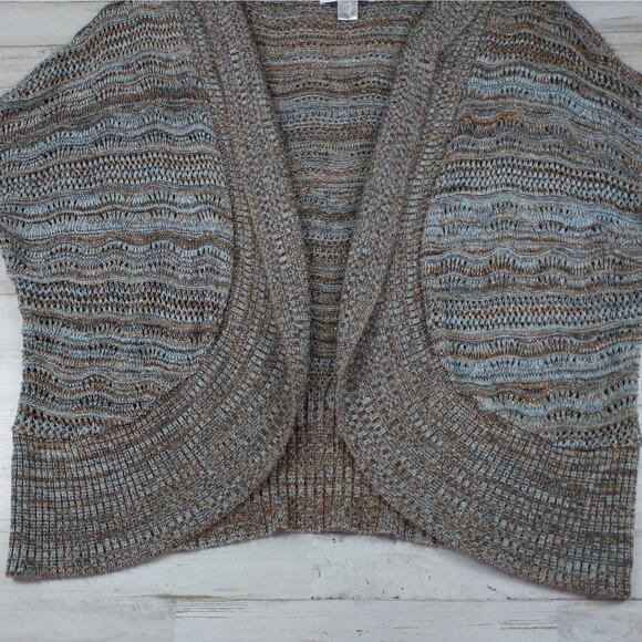 Christopher & Banks Short Sleeve Open Cardigan sweater brown/blue sz small loose - Picture 5 of 10